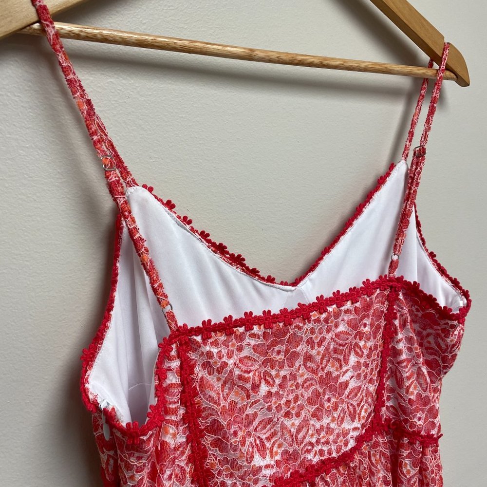NSR Womens Coral Floral Trim Bustier Sleeveless Tank Lace Midi Dress Size Large - Picture 5 of 10